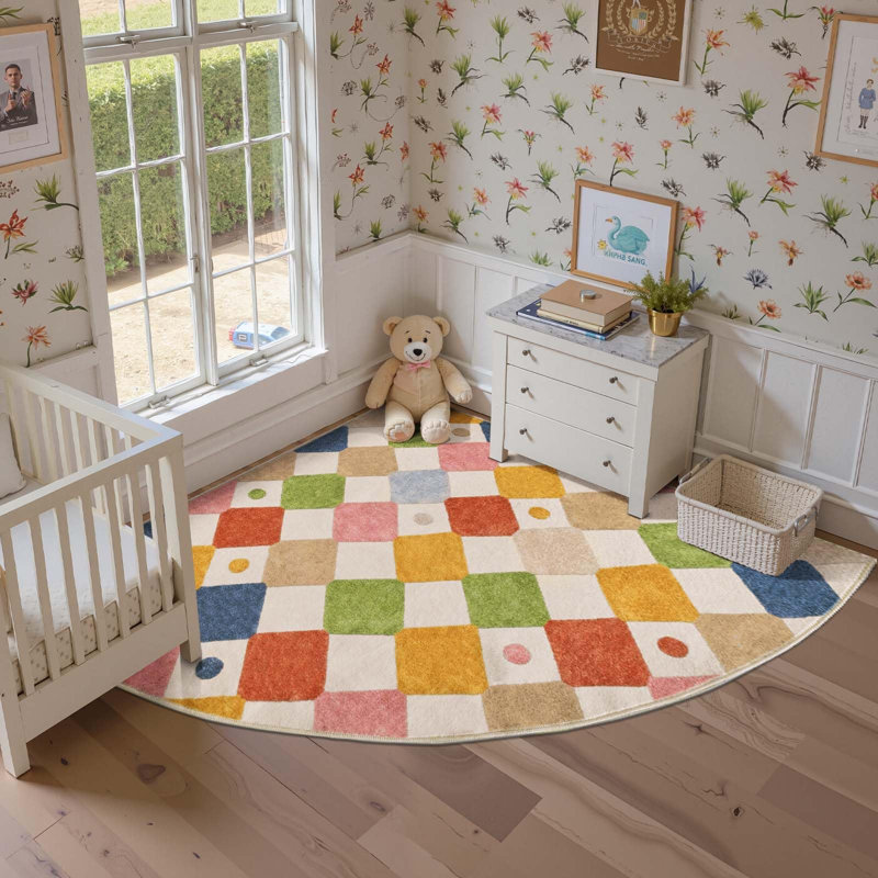 Colorful Diamond for Kids Washable Non-slip Rug, Corner 6' x 6', Argyle Circus