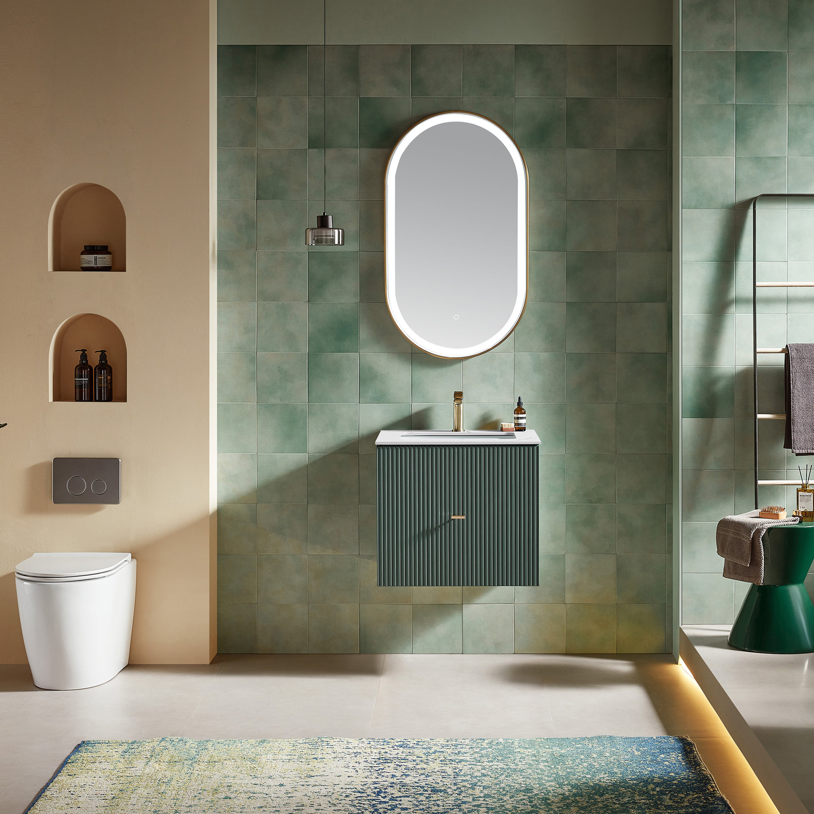Jamell Single Bathroom Vanity, Forest Green, White