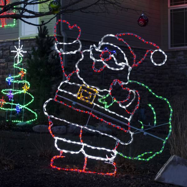 Jolly Santa with Bag of Presents LED Display (74")