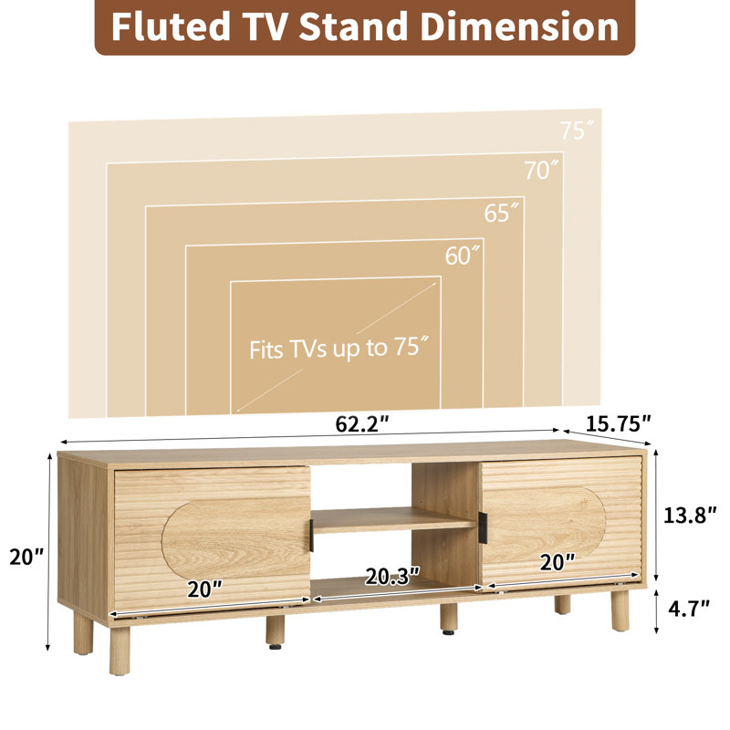 62" TV Stand with Sliding Door, Yellow