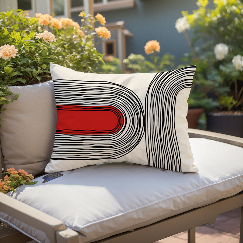Coussin décoratif réversible intérieur / extérieur Cassie, Rouge, H 14 po x l 20 po