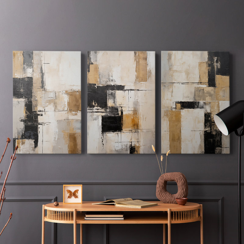 Abstract Series CXXXIV -Set Of 3 Gallery Wrapped Canvas -Ready to Hang, 27" H x 18" W