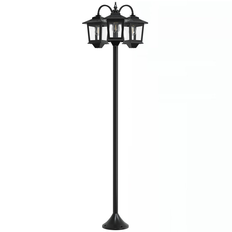 3-Head Aluminum Solar Lamp Post Light With Dusk-To-Dawn Sensor