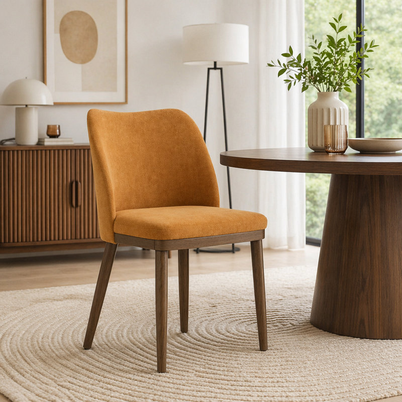Ensemble de 2 chaises de salle à manger de style Mid-Century avec dossier ergonomique incurvé, Tissu gingembre