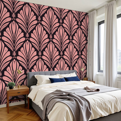 Papier peint auto-adhésif à motif floral pétale à motif floral pétale rose foncé 100 "H x 144" l 100 "auto-adhésif