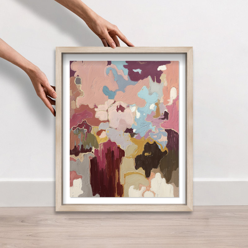 Ruby Love II Shadowbox Abstract Print by Oliver Gal, Black Frame, 16 x 20, 17.5"H x 21.5"W, Natural Oak Shadowbox