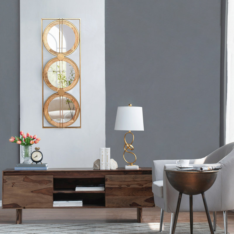 Miroir mural 3 pièces dans un cadre rectangulaire doré, décoration murale pour le salon de la chambre à coucher