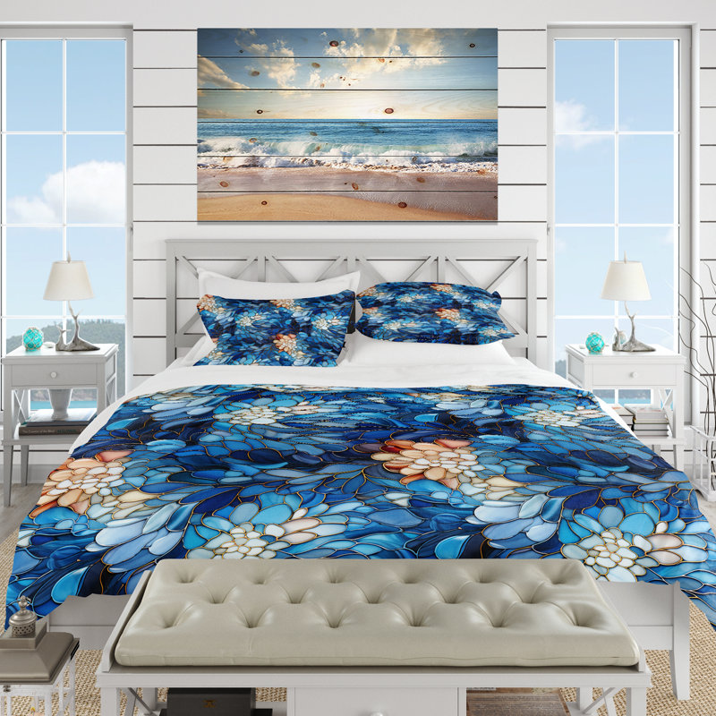 Literie à motif tropical Ocean Mosaic Ii, Housse de couette pour grand lit et 2 taies décor