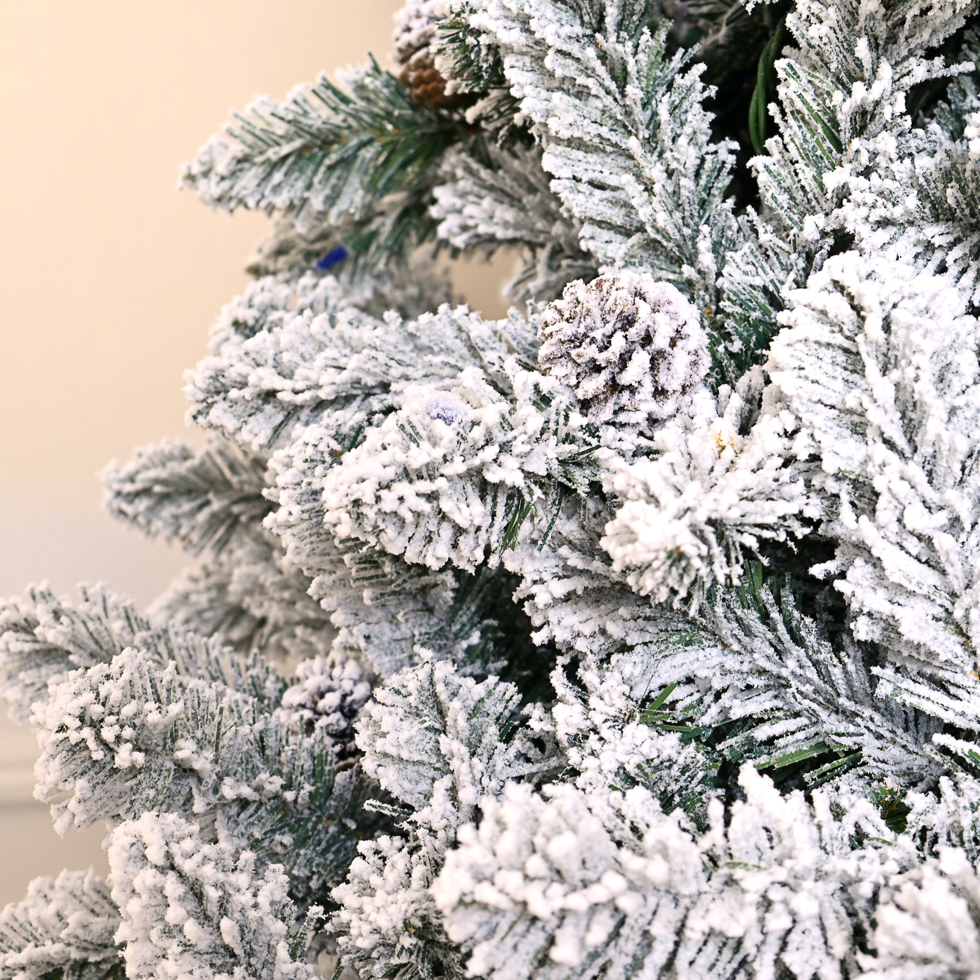 Pre-Lit Snow Flocked Christmas Tree with Pinecone, 4'