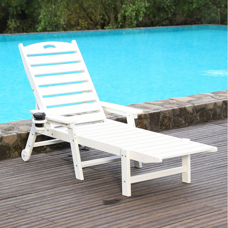 Pool Lounge Chairs with 4-Position Adjustable Backrest, White
