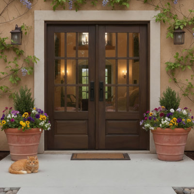 G7509-SW-80 | 80" Double Door, RTA Prehung Exterior, SDL 9 Lite, 3/4 Lite, 1 Panel, Unfinished Mahogany Wood