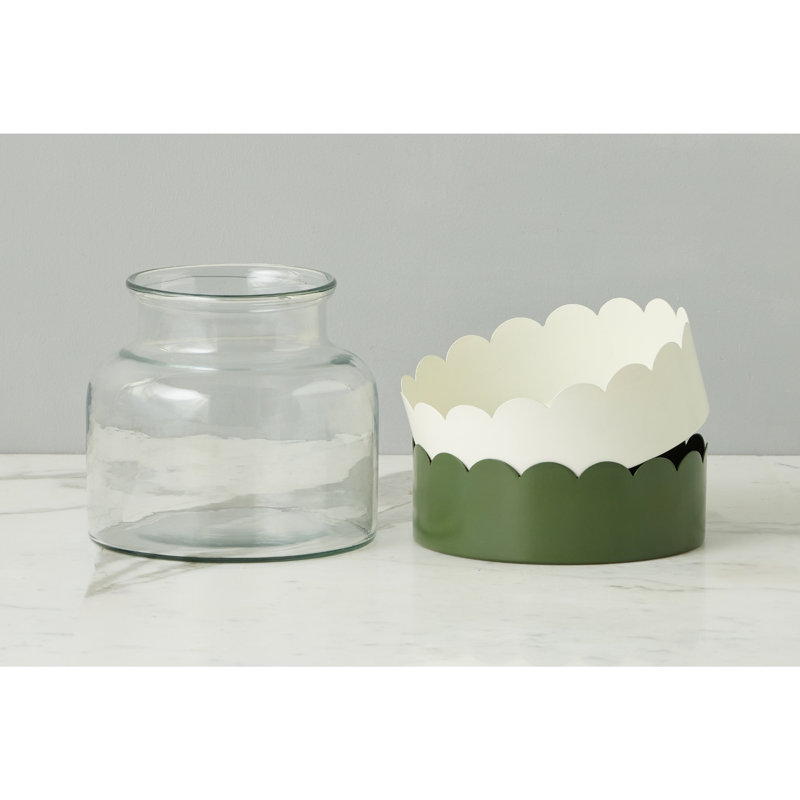 2-in-1 Scalloped Bloom Vase, White/Spruce Green
