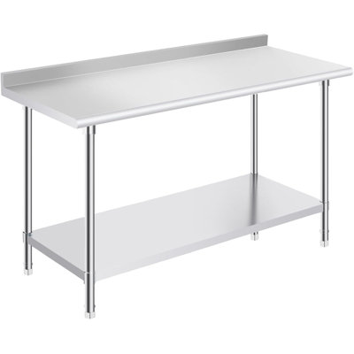 OSTBA Stainless Steel Table for Prep & Work 24x60 Inches with Backsplash, NSF Metal Commercial Heavy Duty Table with Adjustable Undershelf and Foot for Restaurant Kitchen Home and Hotel