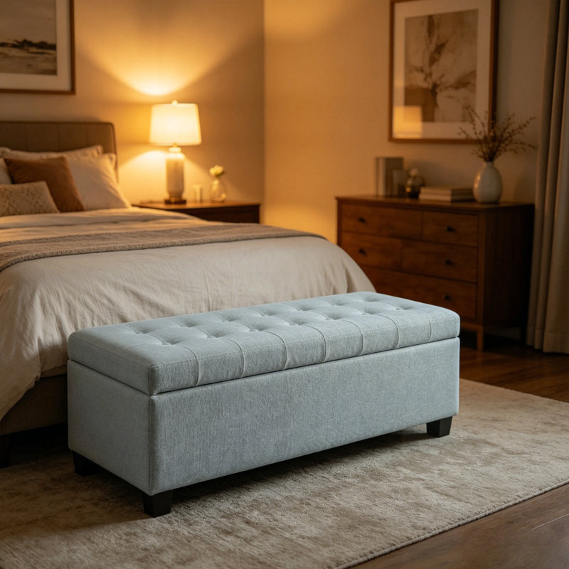 Banc de rangement polyvalent avec grand repose-pieds, couvercle facile à utiliser et coutures élégantes pour les espaces modernes