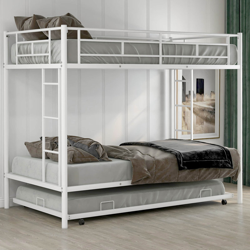 Comptche Kids Bunk Bed with Trundle, White, Twin over Twin