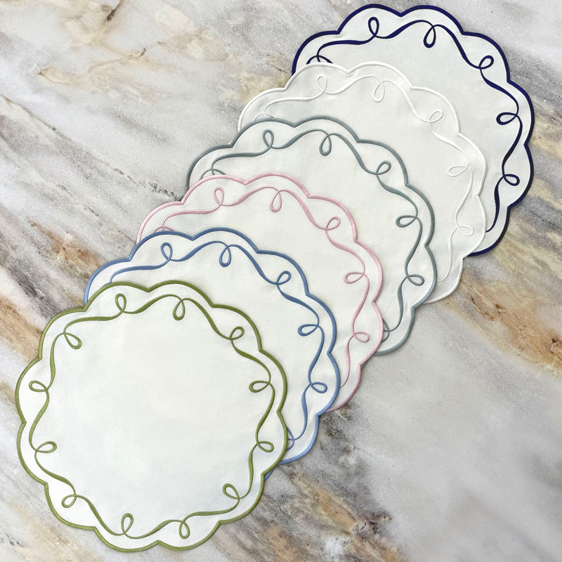Ribbon Twirl Cotton Blend Scalloped Placemats, Rose