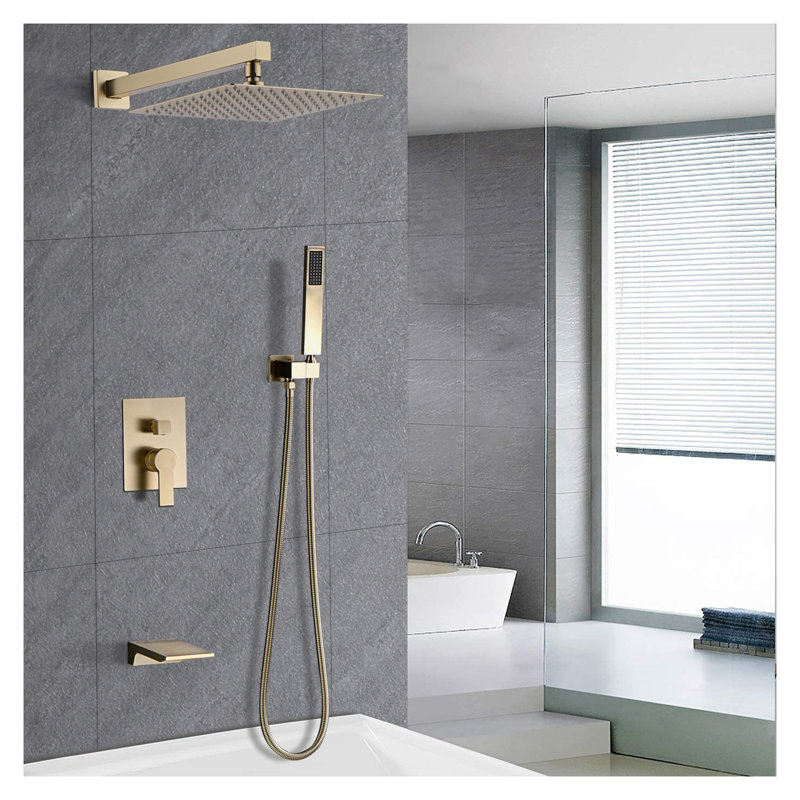 Luxury 12 Inch Rain Shower Head with Handheld - Brushed Gold 3-Function Mixer Shower Combo Set with Anti-Scald Valve, Wall Mounted Stainless Steel Shower System