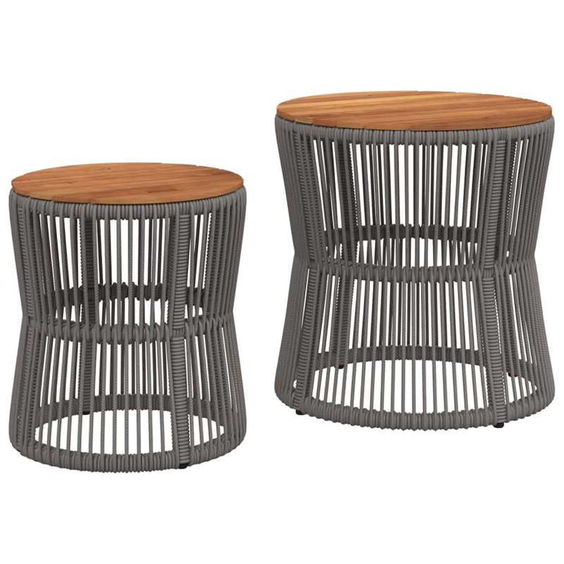 Bay Isle Home™ Patio Side Tables 2 Pcs With Wooden Top Poly Rattan, Black