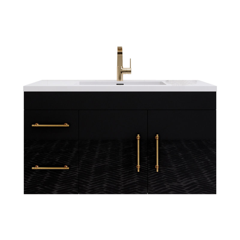 41.75'' Single Bathroom Vanity with Acrylic Top, Gloss Black