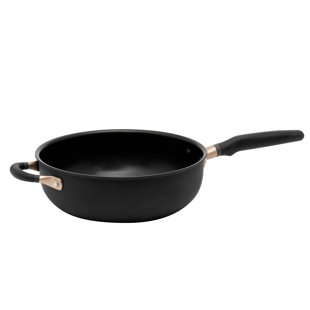 Meyer Accent induction Hob Pan 26cm/4.3 Litres Saute Pan - Stackable Chefs Pan, Anti Spill Shape, Black, Aluminium & Non Stick