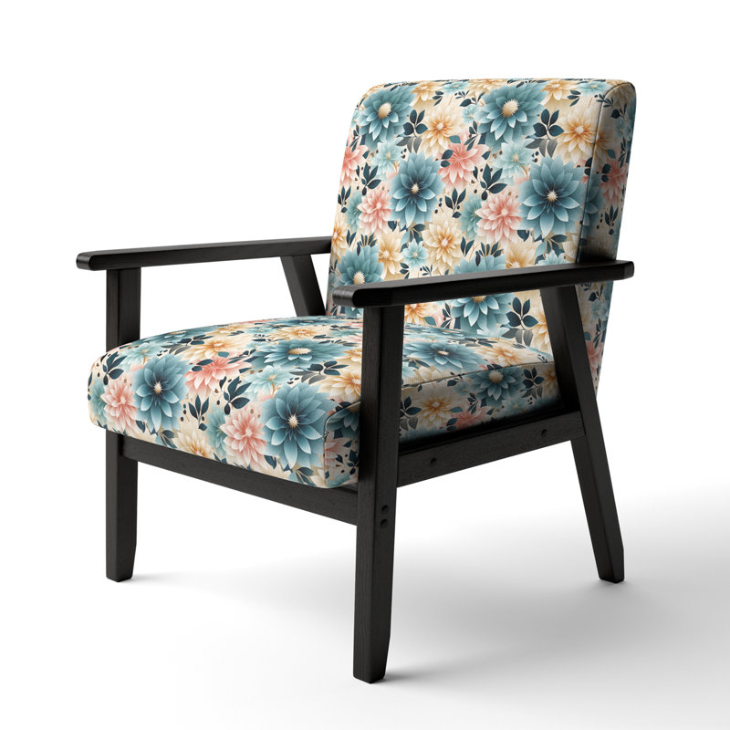 Blue And Pink Serene Conformation Floral Elegance - Upholstered Farmhouse Arm Chair, Rustic Floral Accent Chair