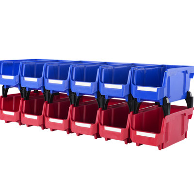 12 bacs empilables, 11 po x 5 po 5 po, bleu / rouge, pour la cuisine et le placard suspendu en plastique bleu / rouge, garde-manger