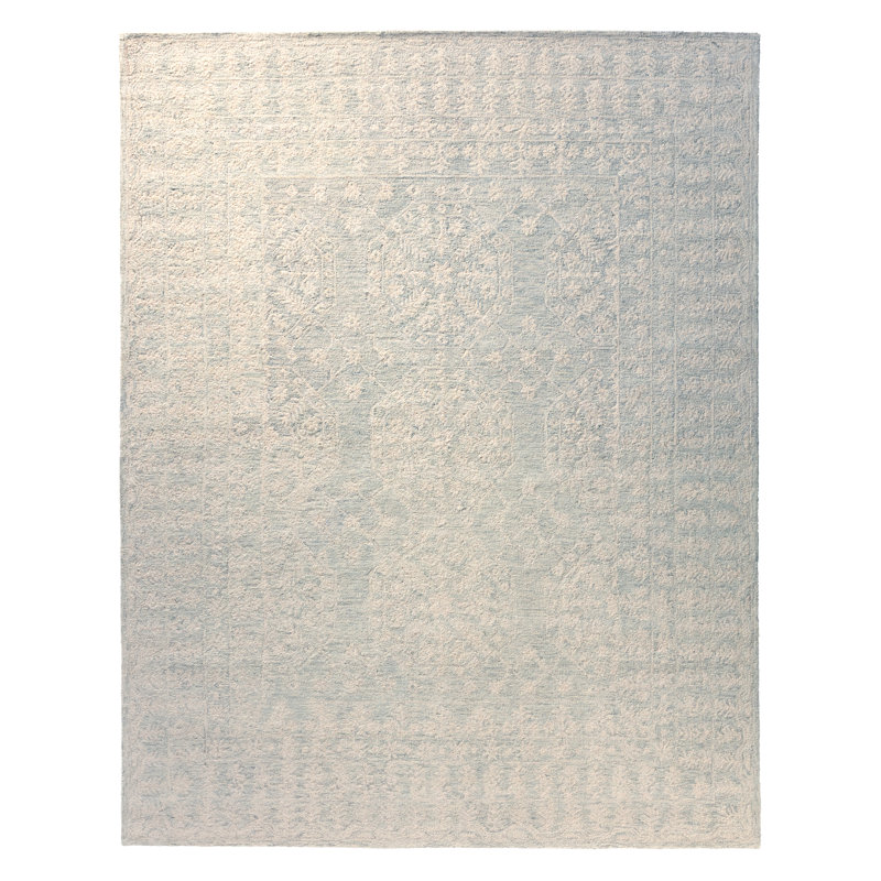 Tapis gris / ivoire en laine touffeté à la main Pfeifer, Rectangle de 10 pi x 14 pi