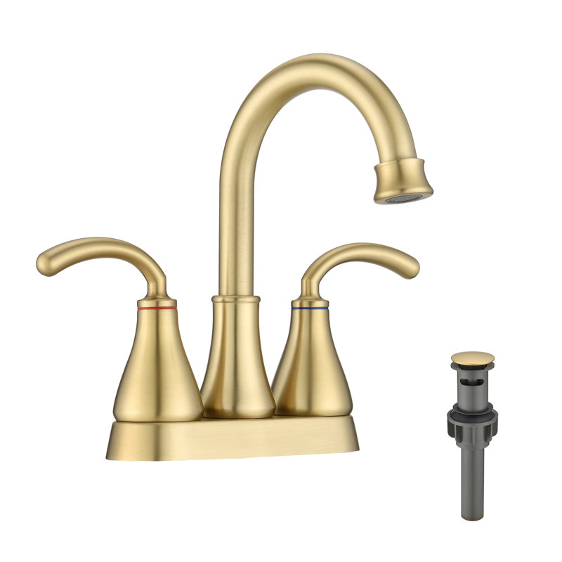 2-handle Bathroom Faucet with Drain Assembly, Brushed Gold