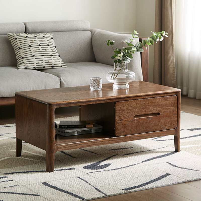 Modern rectangular solid wood coffee table, 17.7" H x 47.2" L x 22" W