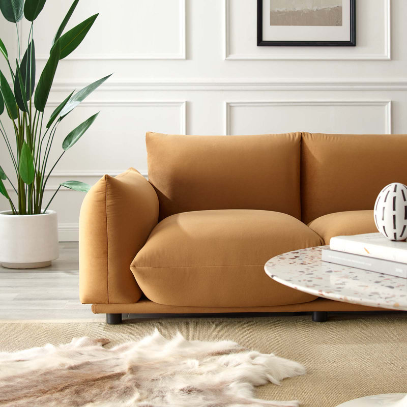 Copious Performance Velvet Loveseat, Cognac Polyester