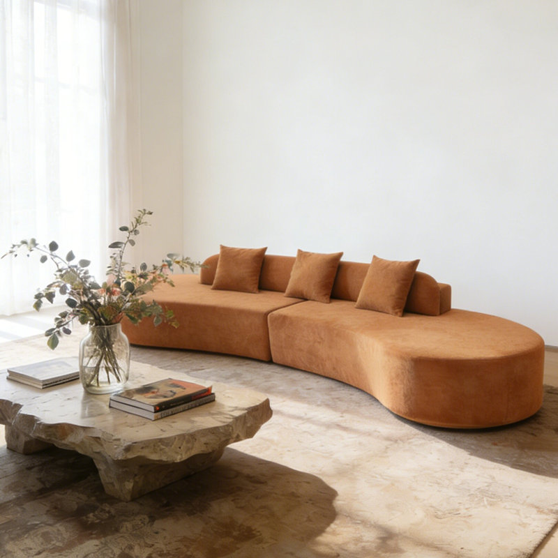Canapé modulaire rembourré en tissu éponge incurvé moderne sans cadre Modern Minimalist, Brun