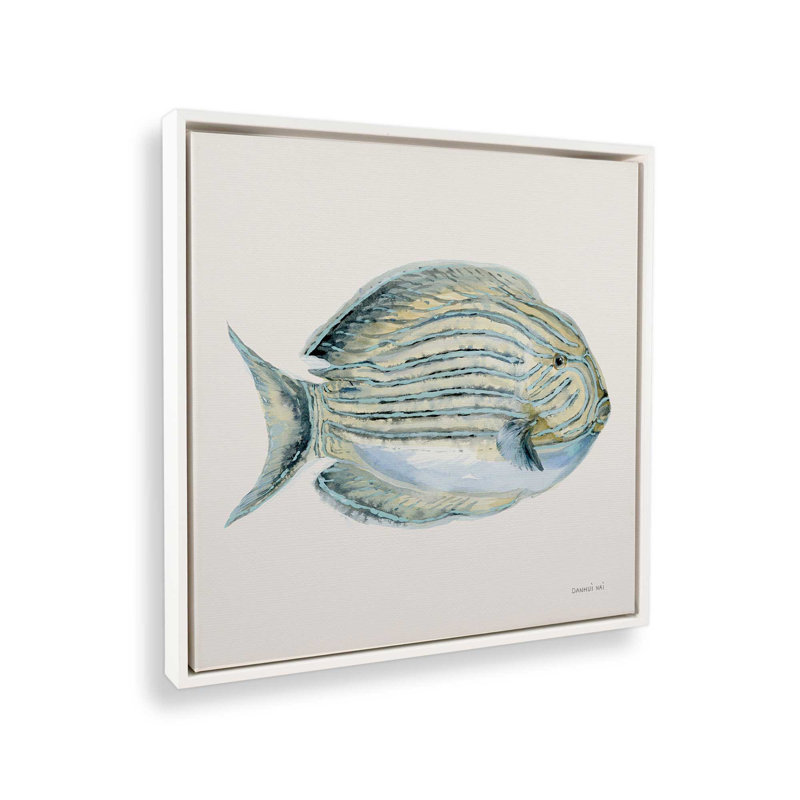 Sea Wanderer rayé sur toile, H 32,75 po x l 32,75 po, Cadre flottant blanc opaque