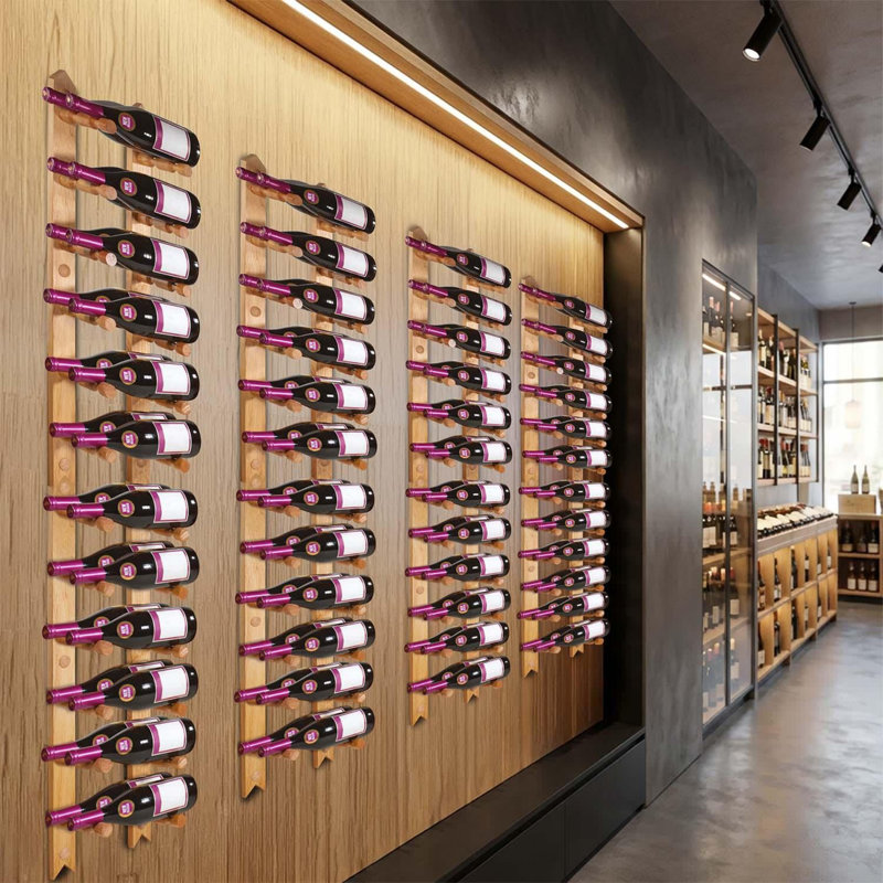 Ensemble de support à vin mural pour 12 bouteilles Outwater, présentoir de rangement pour bouteilles de vin en bois franc, support à vin horizontal compact pour la cuisine, le bar et la cave