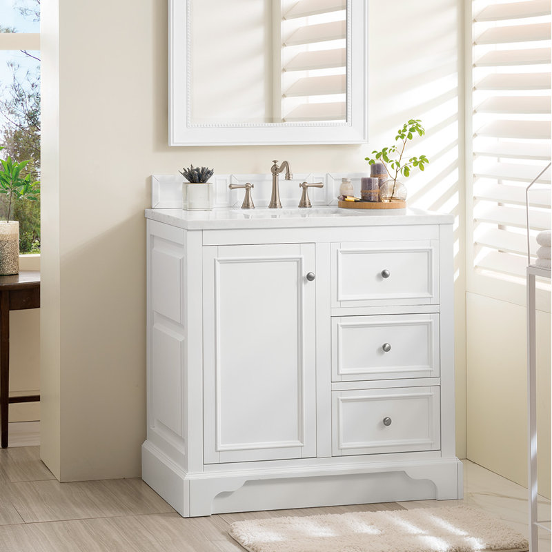 Kewstoke 36'' W Single Vanity, Bright White, White Zeus Quartz, 8" Widespread