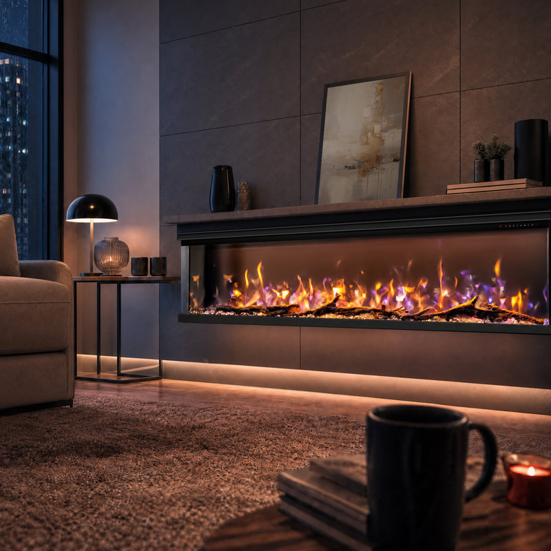 Foyer électrique en verre de 80 po à trois côtés avec contrôle de l'application Wi-Fi Télécommande 14 couleurs de flamme incluse 1500W
