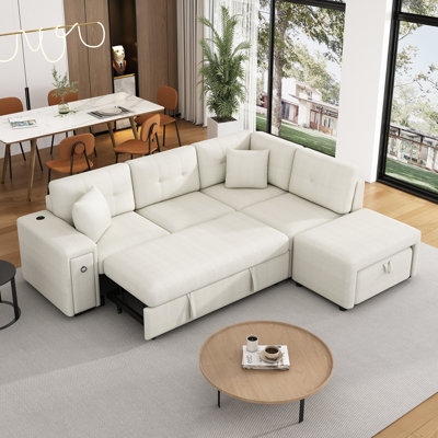 Canapé-lit modulaire 86,6 po avec canapé-lit amovible, deux ports USB et deux porte-gobelets pour le salon