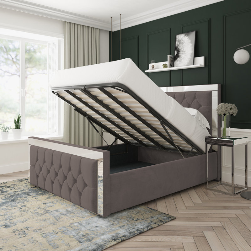 Naples Velvet Upholstered Ottoman Bed Frame, Slate, Double (4'6)