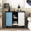 Armoire noire avec portes rouges et 2 tiroirs, buffet pour la cuisine et la salle à manger, espace de rangement supplémentaire, qualité moderne en rouge, tiroirs de rangement ouverts spacieux, cuisine, espace de vie-1173457998