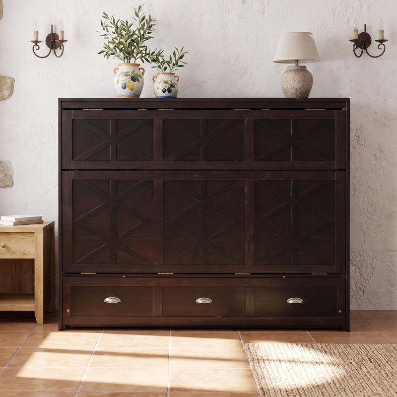 Full Size Murphy Wall Bed with Large Storage Drawers, Espresso