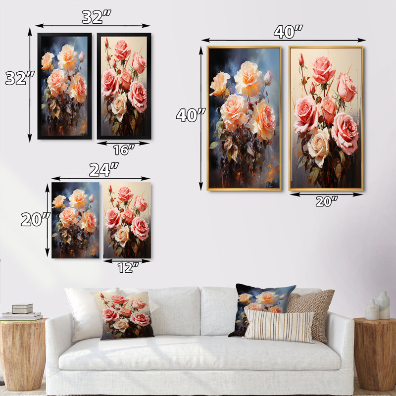 "Bouquet de roses ravissantes" - 2 pièces, Toile tendue, H 32 po x l 32 po