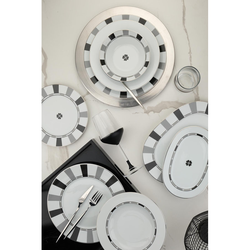 27-Piece Dinnerware Set, 100% Porcelain, Service Plates (6 x 9.4 in), Plates (6 x 8.3 in), Deep Plates (6 x 9.1 in), Bowls (6 x 6.3 in), Platters (2 x 9.4 x 1.2 in, 1 x 12.6 x 1.2 in) | Microwave & Dishwasher Safe, Elegant Design for Everyday Use