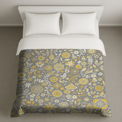 Gray Yellow Floral Pattern Duvet Covers
