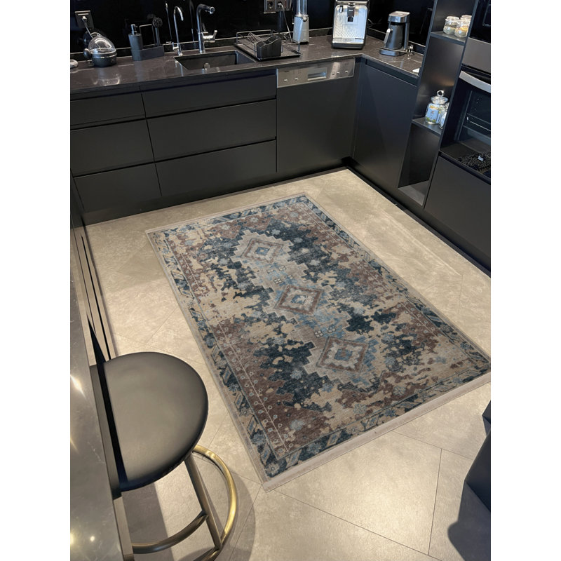 Tapis décoratif rétro multicolore clair à motifs traditionnels, Rectangle 3 pi 4 po x 6 pi 7 po