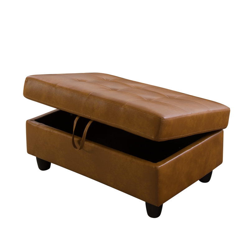 Semi PU Synthetic Leather Storage Ottoman, Yellow