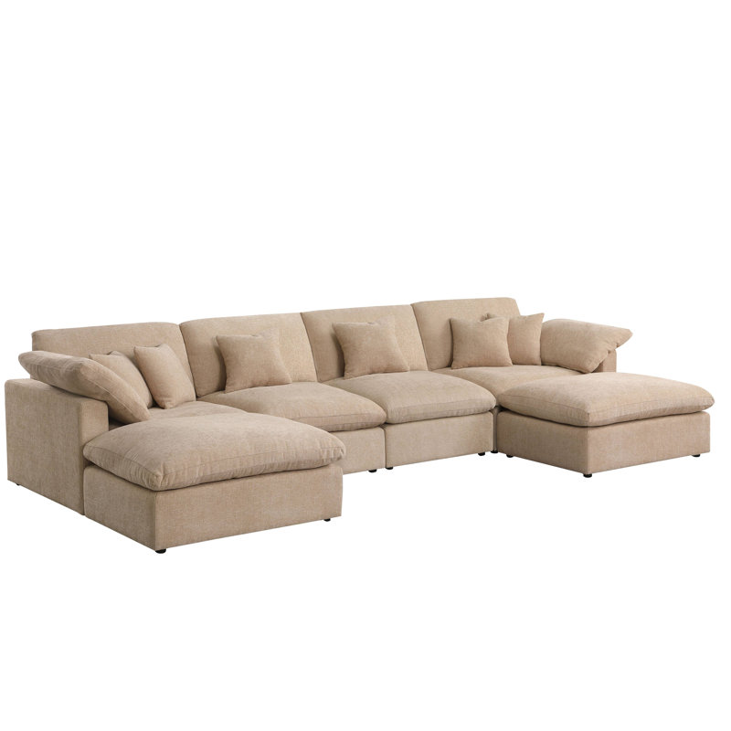 6 - Piece Chenille Sectional, Light Camel Chenille