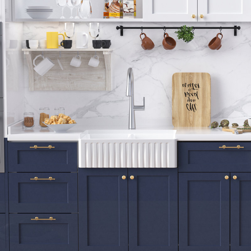 Belfry Kitchen Flournoy 455mm W Double Bowl Ceramic Kitchen Sink 0