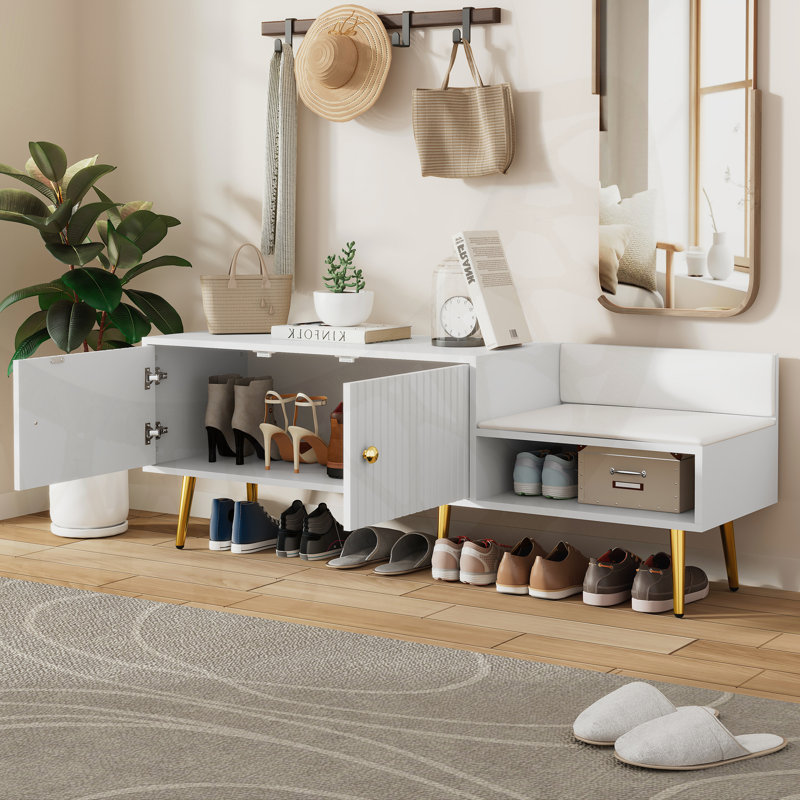 Shoe Storage Bench Including Cushions, White