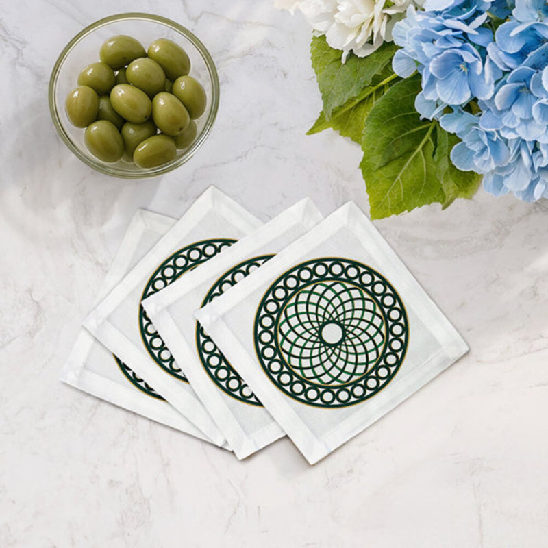 Serviettes de table en satin de coton Timothy Corrigan Treillage, Vert