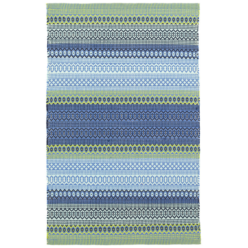 Tapis bleu / vert tissé à la main Fiesta, Tapis de couloir 2 pi 6 po x 8 pi