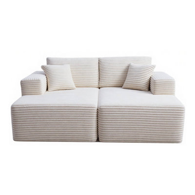 Canapé inclinable 73,4 po en velours côtelé 2 places moderne avec support à ressorts ensachés beige pour salon